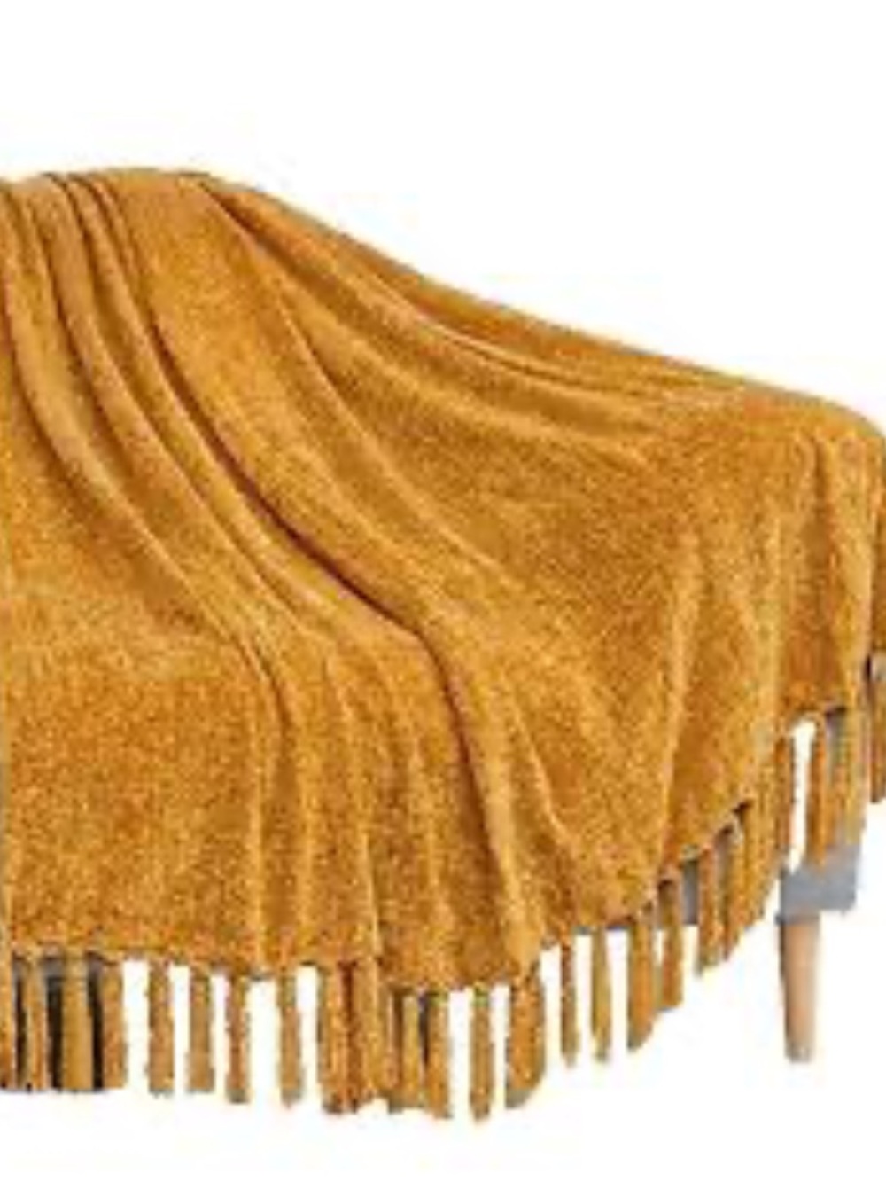 Mustard Chenille Throw Blanket with Fringe